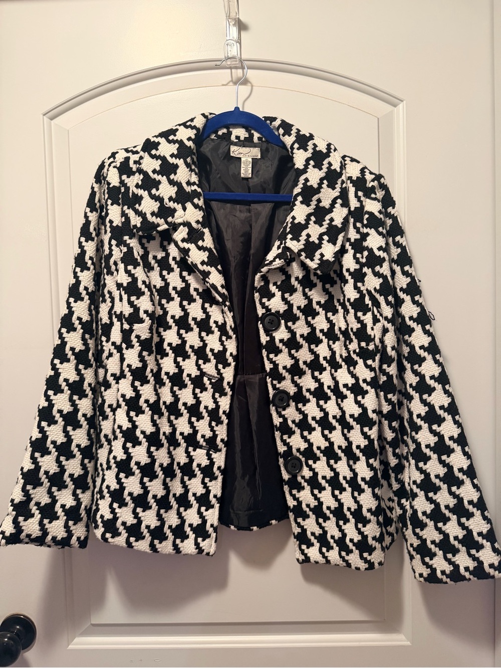 Classic Houndstooth Button-Front Women's Blazer Jacket - Black & White